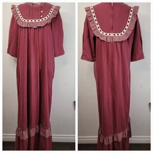 Vtg Liberty House Polka Dots Print Prairie Cottagecore Maxi Dress Muumuu